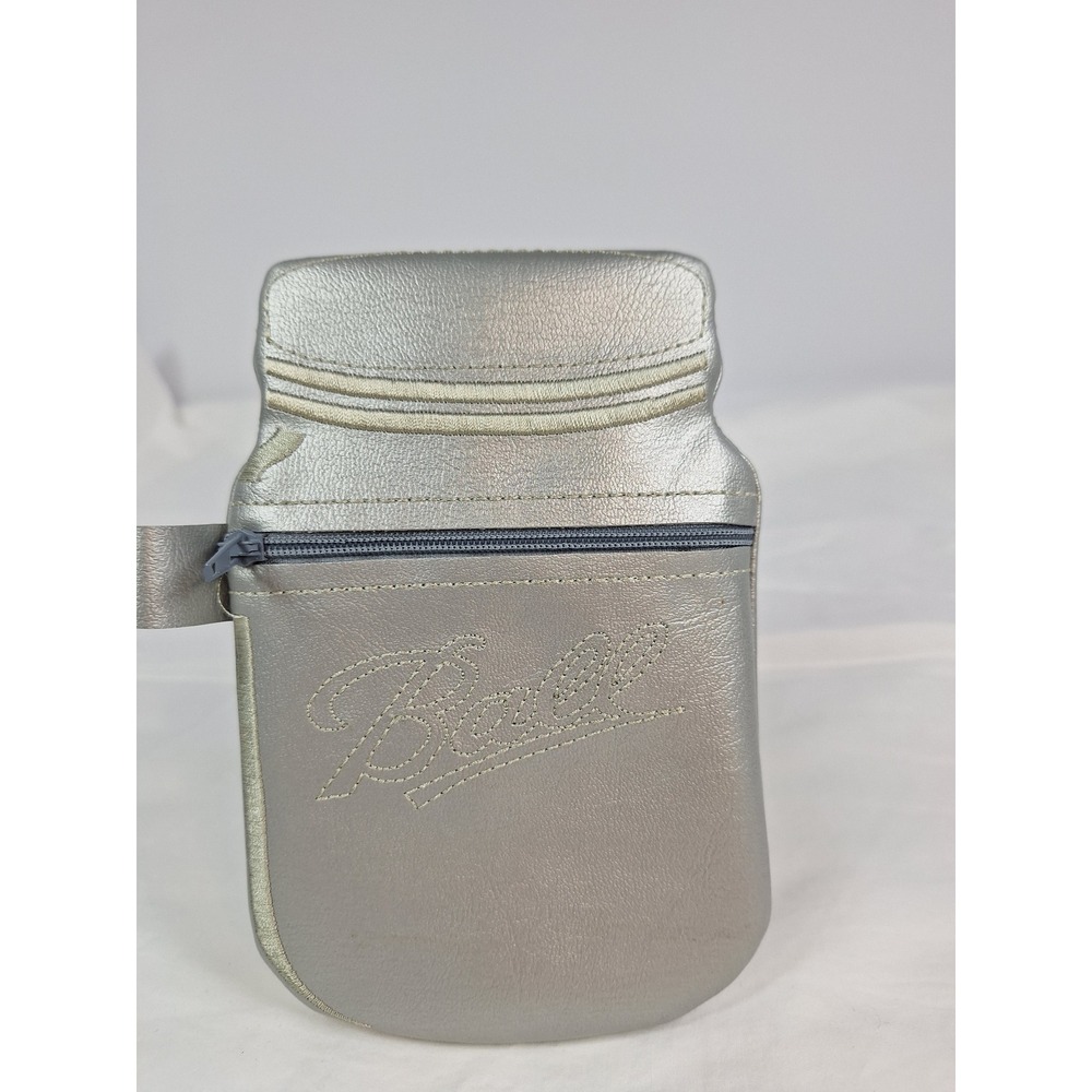 Ball Mason Jar Shaped Silver Metallic Faux Leather Zipper Pouch Novelty Bag